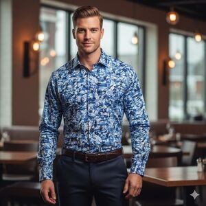 NWT Robert Graham Men's Blue Abstract Men's Button Down Shirt Size Small